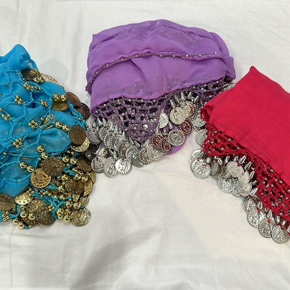 Beautiful New Belly Dance Dangle Belts, Scarfs Waist Tassels with Coins Handmade